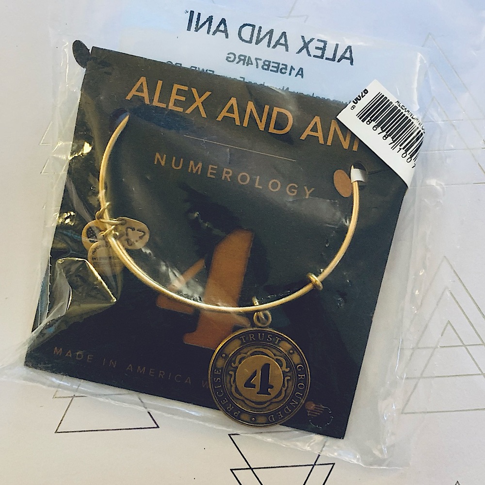 🆕“4” Numerology Bracelet - Alex and Ani - Gold - NEW - Four